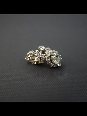 Vintage Rhinestone Cluster Stud Earrings Silver Tone Floral Estate Jewelry